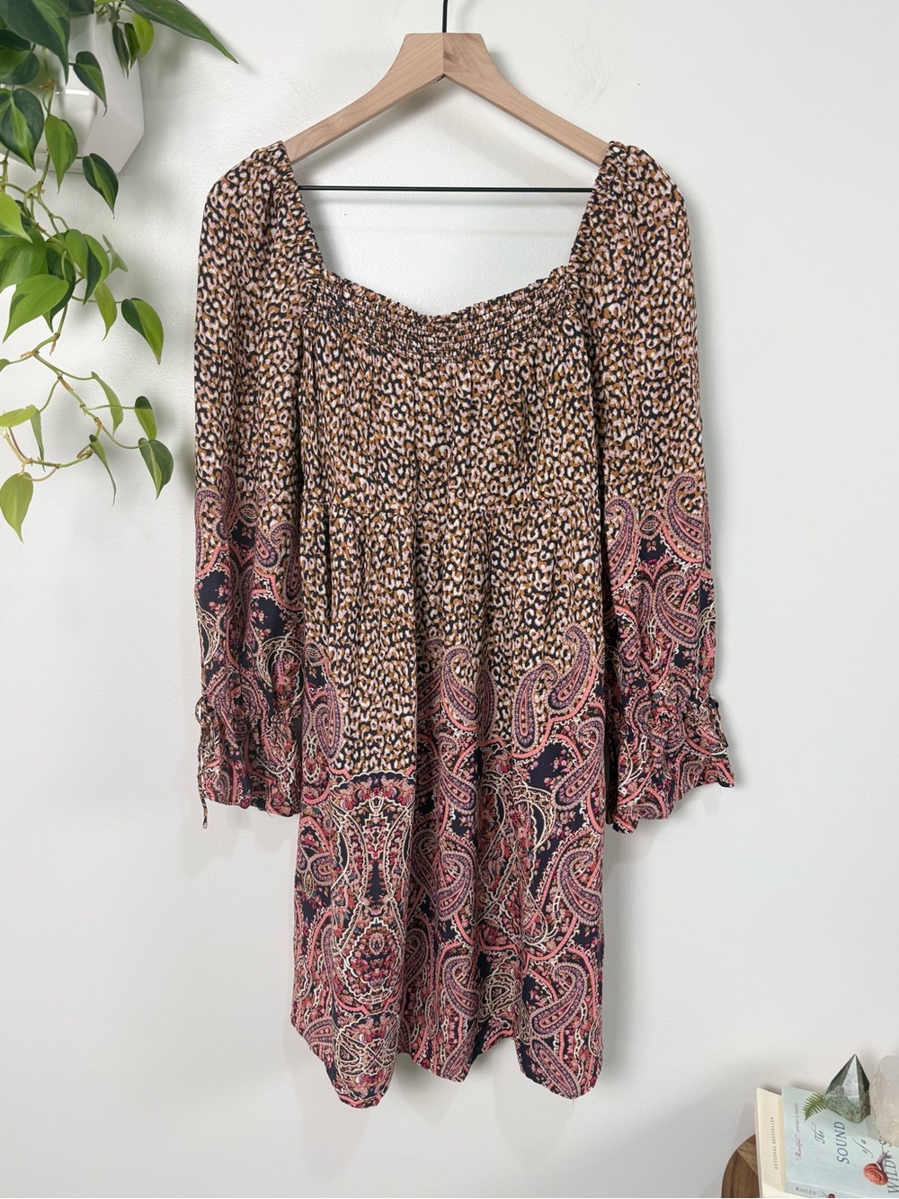 Maeve Anthropologie Milou Dress Mixed Paisley Leopard Boho Mini Size S Romantic